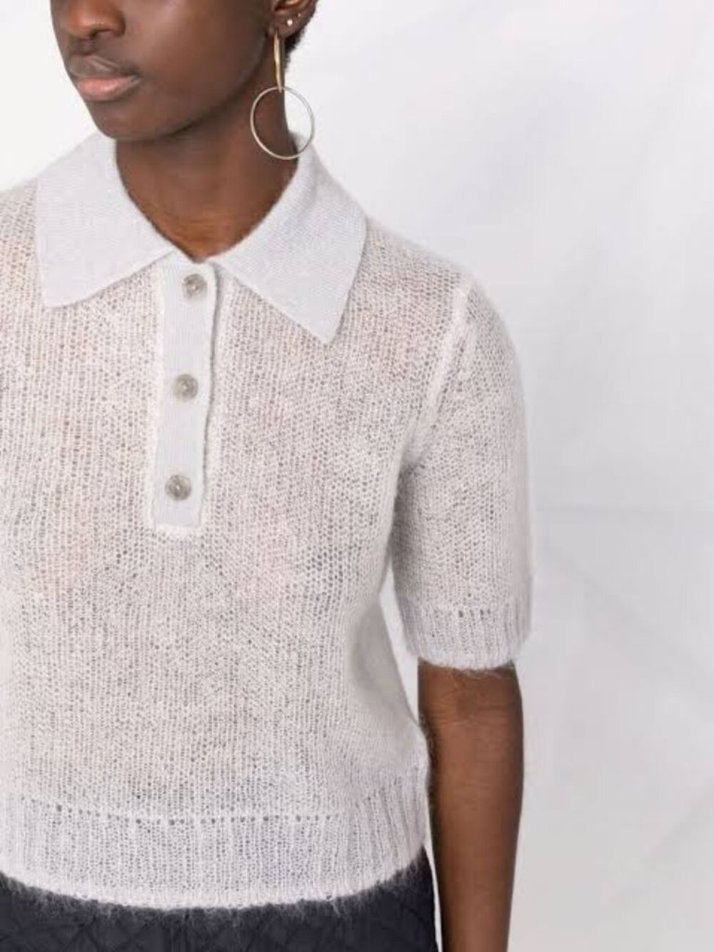 Acne Studios Pale Grey Mohair Sheer Knit Polo Top XS